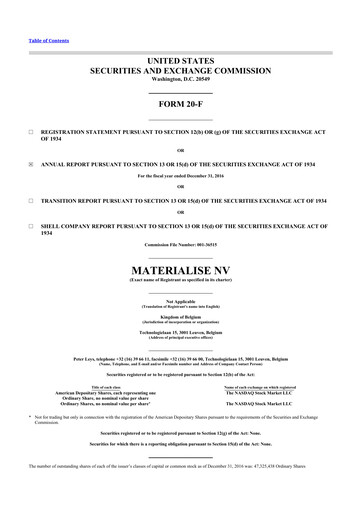 Thumbnail Materialise NV 20-F Annual Report 