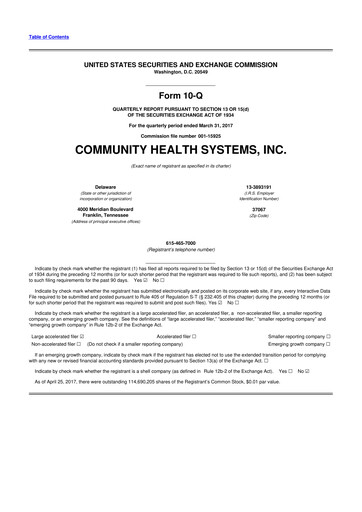 Thumbnail Community Health Systems
 10-Q Quarterly Report FY2017 