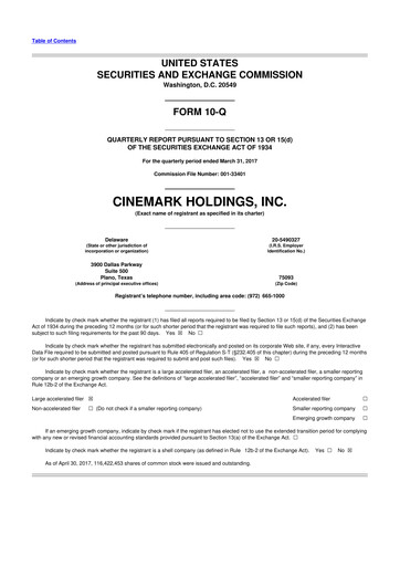 Thumbnail Cinemark Theatres
 10-Q Quarterly Report FY2017 