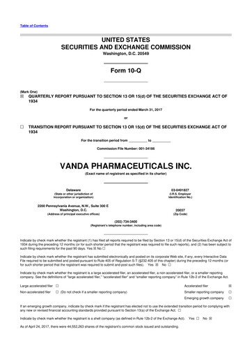 Miniature Vanda Pharmaceuticals 10-Q Rapport trimestriel 2017 