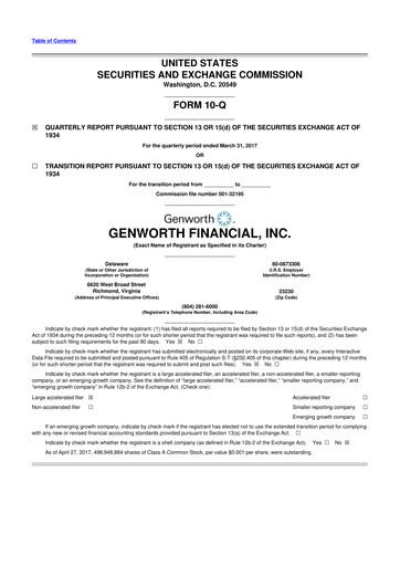 Miniature Genworth Financial
 10-Q Rapport trimestriel 2017 