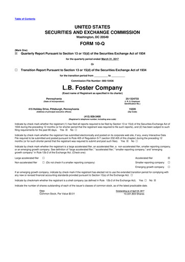 Thumbnail L.B. Foster 10-Q Quarterly Report FY2017 