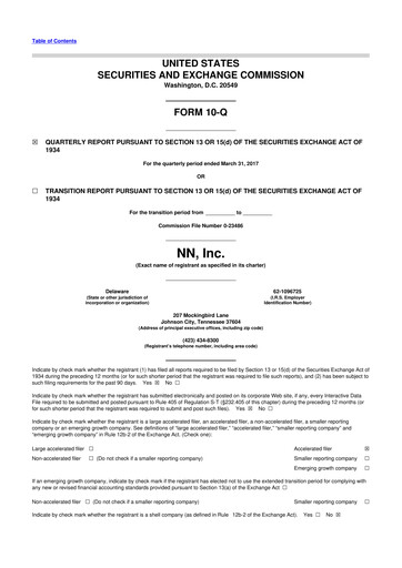 Thumbnail NN, Inc.
 10-Q Quarterly Report FY 