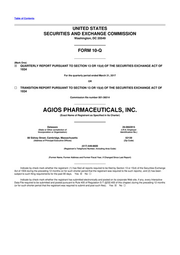 Miniature Agios Pharmaceuticals
 10-Q Rapport trimestriel 2017 