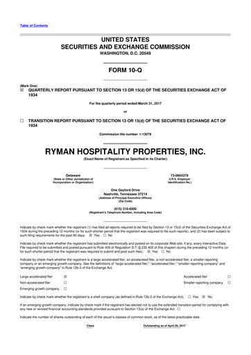 Vorschaubild Ryman Hospitality Properties 10-Q Quartalsbericht 2017 
