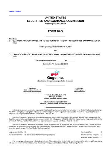 Vorschaubild Gogo Inflight Internet
 10-Q Quartalsbericht 2017 