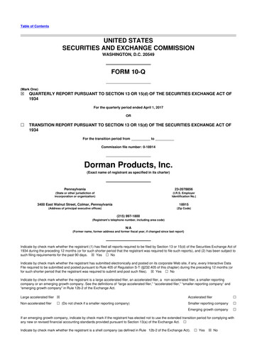 Thumbnail Dorman Products 10-Q Quarterly Report FY2017 