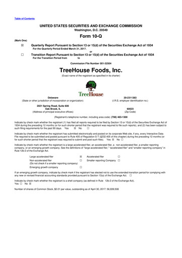 Vorschaubild TreeHouse Foods
 10-Q Quartalsbericht 2017 