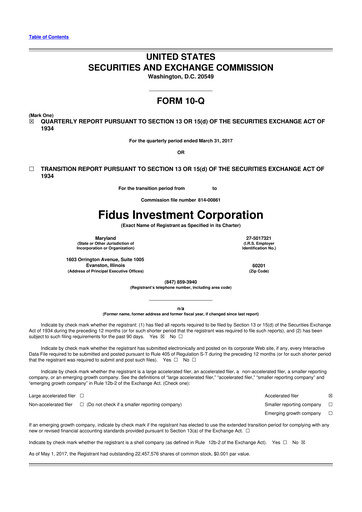 Miniature Fidus Investment Corporation 10-Q Rapport trimestriel  