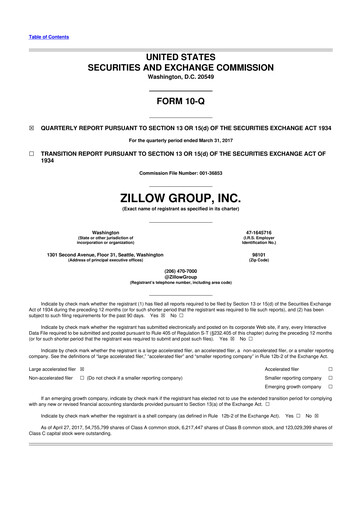 Miniature Zillow 10-Q Rapport trimestriel 2017 