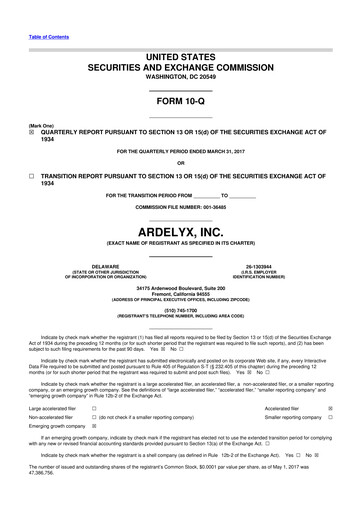 Thumbnail Ardelyx 10-Q Quarterly Report FY2017 