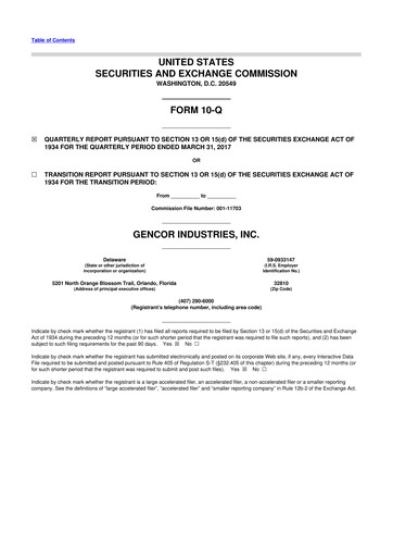 Miniature Gencor Industries
 10-Q Rapport trimestriel 2017 