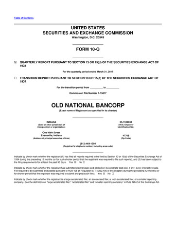 Thumbnail Old National Bank
 10-Q Quarterly Report FY2017 