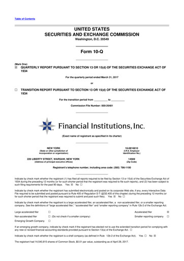 Thumbnail Financial Institutions 10-Q Quarterly Report FY2017 