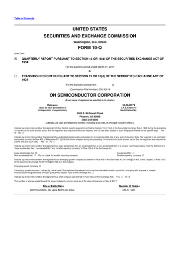 Thumbnail ON Semiconductor 10-Q Quarterly Report FY2017 
