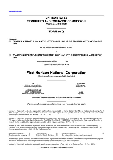 Miniature First Horizon Corporation 10-Q Rapport trimestriel 2017 