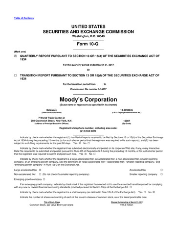 Thumbnail Moody's 10-Q Quarterly Report FY2017 