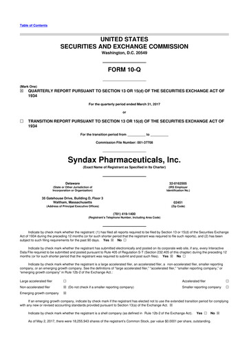 Thumbnail Syndax Pharmaceuticals 10-Q Quarterly Report FY2017 