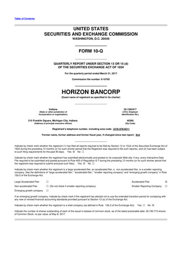 Thumbnail Horizon Bancorp 10-Q Quarterly Report FY2017 