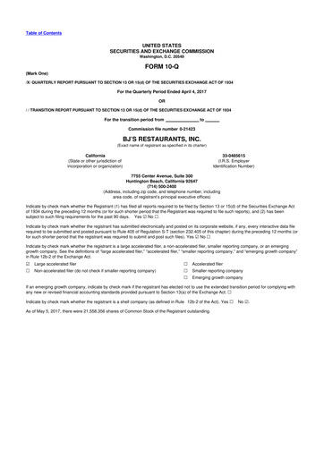 Thumbnail BJ's Restaurants
 10-Q Quarterly Report FY2017 