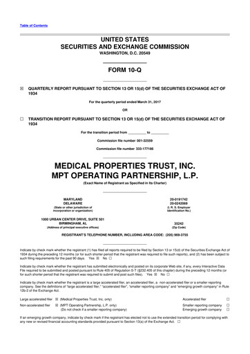 Thumbnail Medical Properties Trust
 10-Q Quarterly Report FY 