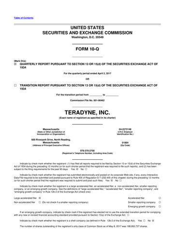 Miniature Teradyne 10-Q Rapport trimestriel 2017 
