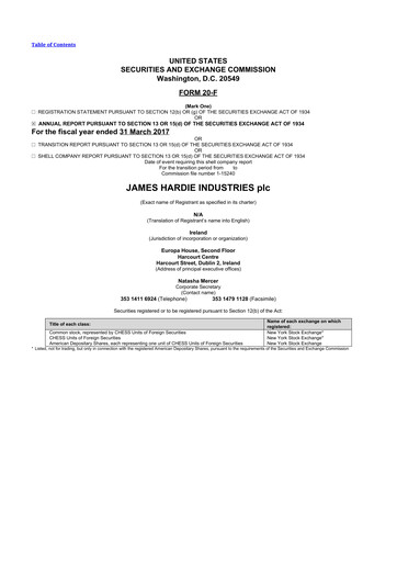 Miniature James Hardie Industries
 20-F Rapport annuel 2017