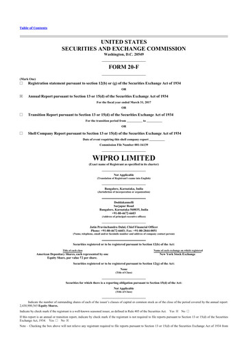 Thumbnail Wipro 20-F Annual Report 