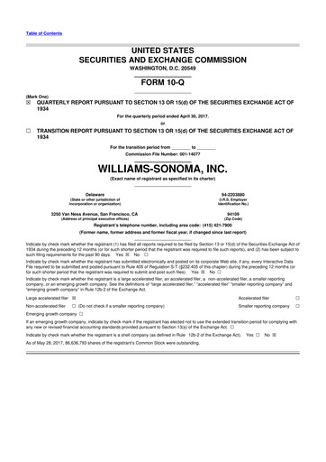 Thumbnail Williams-Sonoma 10-Q Quarterly Report FY2017 