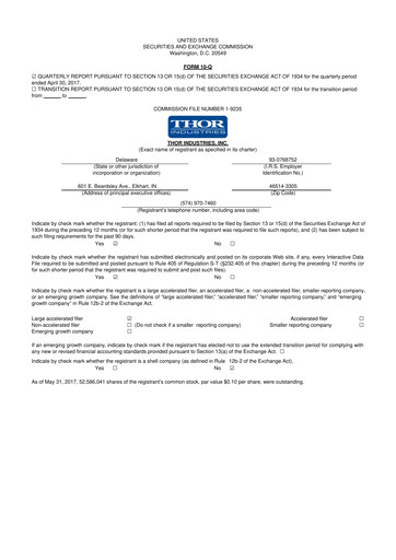 Thumbnail Thor Industries
 10-Q Quarterly Report FY2017 