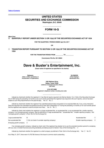 Thumbnail Dave & Buster's
 10-Q Quarterly Report FY2017 
