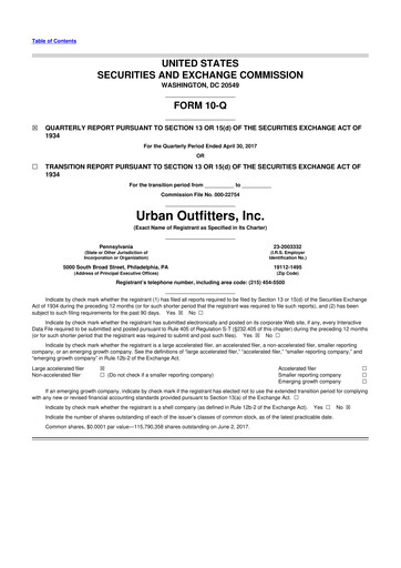 Thumbnail Urban Outfitters
 10-Q Quarterly Report FY2018 