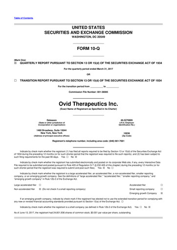 Thumbnail Ovid Therapeutics
 10-Q Quarterly Report FY2017 