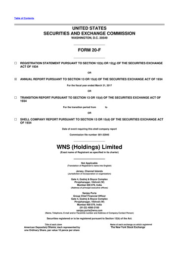 Miniature WNS 20-F Rapport annuel 