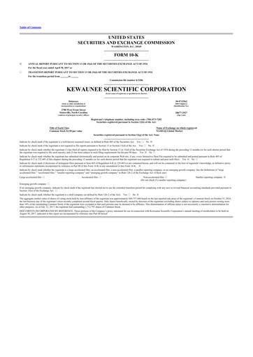 Thumbnail Kewaunee Scientific Corporation 10-K Annual Report 2017