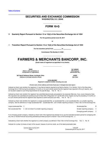 Thumbnail Farmers & Merchants Bancorp 10-Q Quarterly Report FY2017 