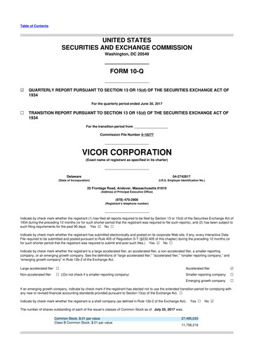 Miniature Vicor
 10-Q Rapport trimestriel 2017 