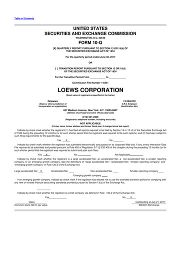 Thumbnail Loews Corporation
 10-Q Quarterly Report FY2017 