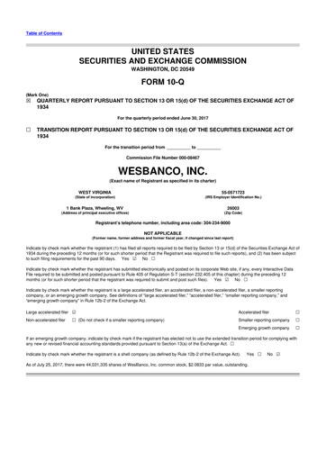 Miniature WesBanco 10-Q Rapport trimestriel  