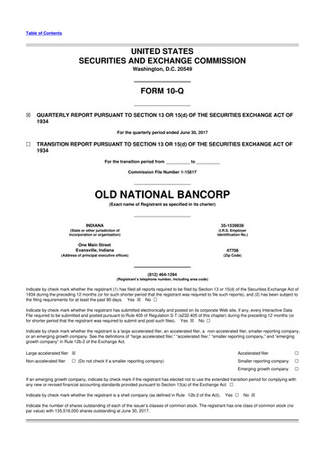 Thumbnail Old National Bank
 10-Q Quarterly Report FY2017 
