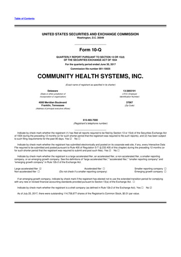 Thumbnail Community Health Systems
 10-Q Quarterly Report FY2017 