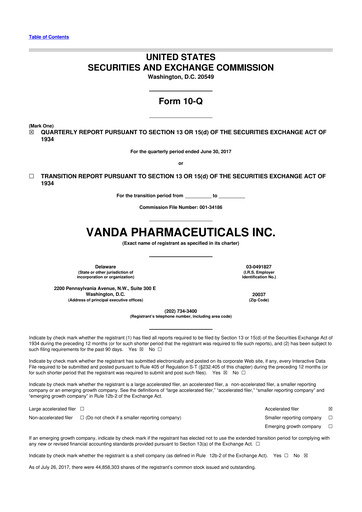 Miniature Vanda Pharmaceuticals 10-Q Rapport trimestriel 2017 