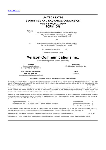 Thumbnail Verizon 10-Q Quarterly Report FY2017 