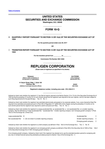 Miniature Repligen
 10-Q Rapport trimestriel 2017 