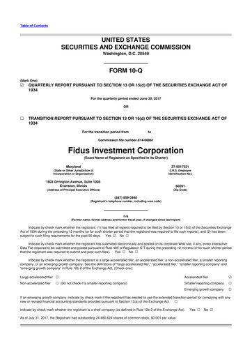 Miniature Fidus Investment Corporation 10-Q Rapport trimestriel  