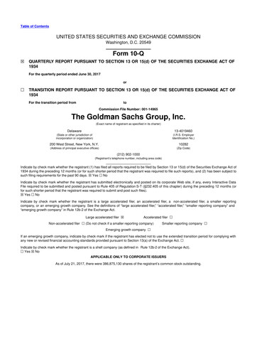 Vorschaubild Goldman Sachs 10-Q Quartalsbericht 2017 