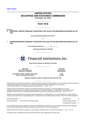 Thumbnail Financial Institutions 10-Q Quarterly Report FY2017 
