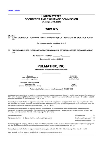 Thumbnail Pulmatrix 10-Q Quarterly Report FY2017 