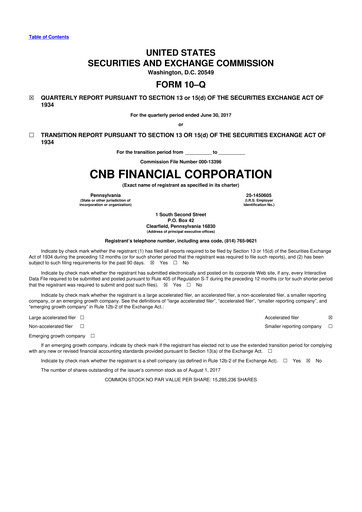 Thumbnail CNB Financial Corp 10-Q Quarterly Report FY2017 