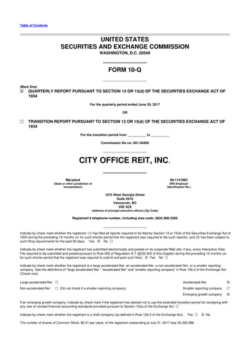Thumbnail City Office REIT
 10-Q Quarterly Report FY2017 